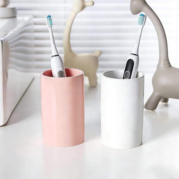 AHCDKKY Ceramic Electric Toothbrush Holder,Bathroom Cup for Toothbrush and Toothpaste Organizer,Bathroom Tooth Brush Holders(300ml,Pink)