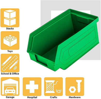 50-Pack Small Storage Bin | Wall Mount Storage, Hanging and Stacking Bin, Freestanding | 7” x 4” x 3” Plastic Container | Green | Zeus 1PLZ02