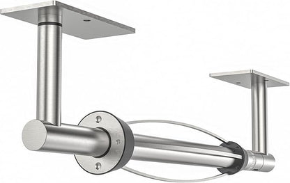 Paper Towel Holder Under Cabinet, Self Adhesive or Wall Mount Hanging Paper Towel Holder with Damping Effect, Single Hand Operable, Stainless Steel for Kitchen Bathroom (Silver)