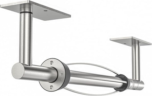 Paper Towel Holder Under Cabinet, Self Adhesive or Wall Mount Hanging Paper Towel Holder with Damping Effect, Single Hand Operable, Stainless Steel for Kitchen Bathroom (Silver)