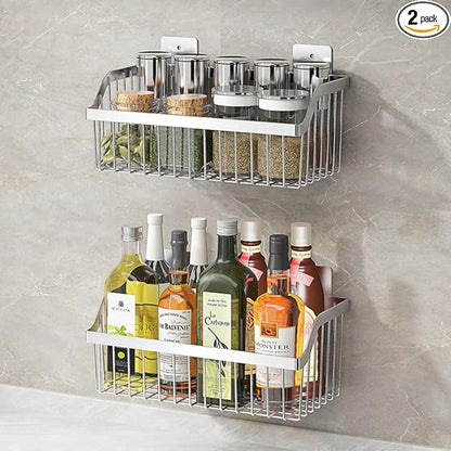 SUS304 Stainless Steel Wire Basket, Hanging Wall Organizer Cabinet Storage Basket, Wall Mounted Shelves for Home Kitchen Bathroom, 2-Pack