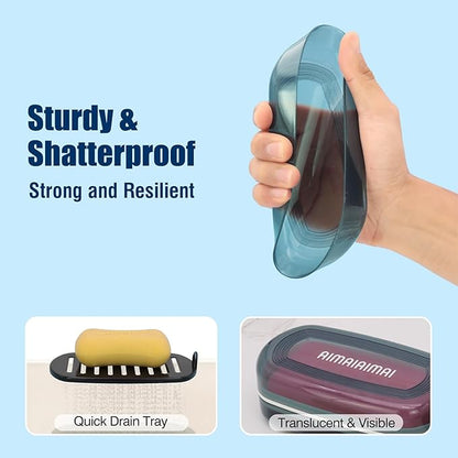 AIMAIAIMAI Shampoo Bar Holder Travel Case for Two Bars – Compatible with Kitsch Solid Shampoo & Conditioner Bars, Large Soap Container for Bathroom or Travel (Blue Style A-Large)