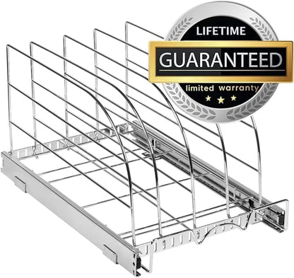 HOLDN’ STORAGE Pull Out Organizer for Bakeware, Cutting Board and Trays, Adjustable Dividers - Heavy Duty, Lifetime Limited Warranty - For Narrow Cabinet Spaces, 10.5”W x 21”D x 11”H, Chrome