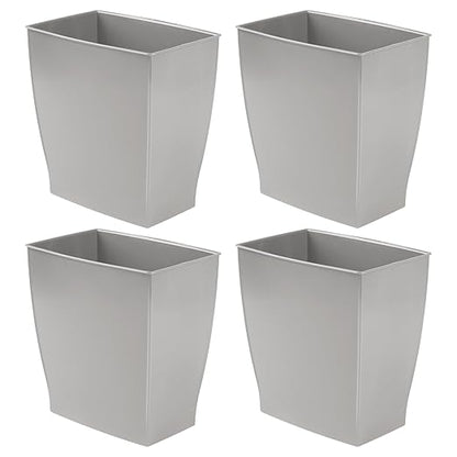 iDesign Small Plastic Bathroom Trash Can, Slim Rectangle Garbage Bin for Bedroom, Office, Dorm, 4-Pack, Gray
