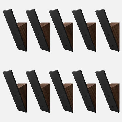 Homeforia Walnut Wood Coat Hooks, High End Walnut Wood & Black Metal Wall Mounted Coat Hook, Mid-Century Modern Clothes Hooks, Heavy Duty Wooden Hook for Hanging Coats, Hats, Towels & More, Set of 10