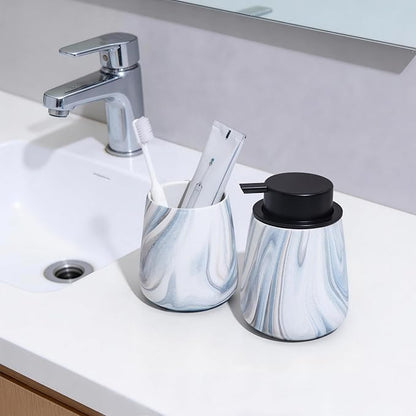 2Pcs Toothbrush Holder for Bathroom - Marble Blue Ceramic Tooth Brushing Holders Set, Toothbrush Cup & Toothpaste Organizer for Bathroom Countertop, Makeup Brush Holder, Pen Holder for Home Storage
