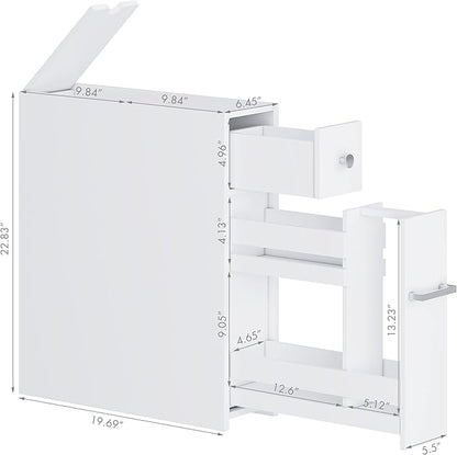 Spirich Slim Bathroom Storage Cabinet, Free Standing Toilet Paper Holder, Bathroom Cabinet Slide Out Drawer Storage, White
