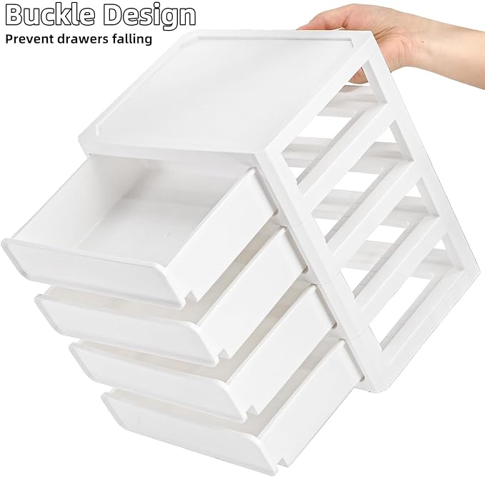 Desk Organizer with 4 Drawers, Plastic Desktop Storage Unit, Small Storage Bin Container for Countertop, Makeup, Stationery, Art Crafts, Home Office Bathroom, White