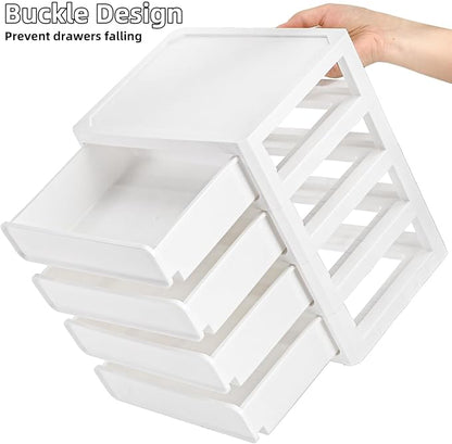 Desk Organizer with 4 Drawers, Plastic Desktop Storage Unit, Small Storage Bin Container for Countertop, Makeup, Stationery, Art Crafts, Home Office Bathroom, White
