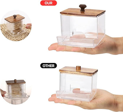 Tbestmax 10oz Qtip Holder Dispenser Big Clear Bathroom Container for Cotton Ball, Cotton Swabs, Floss - Bathroom Organizer Accessories for Storage