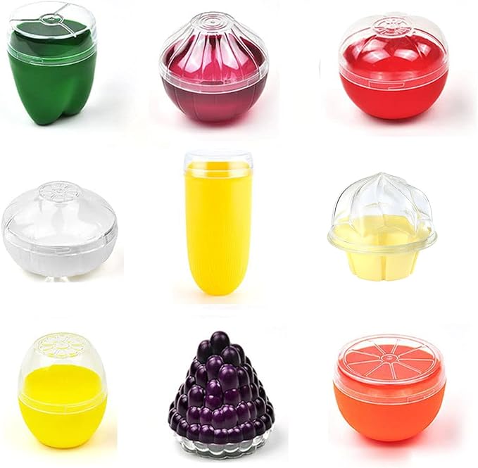 Tiydiygo Fresh Food Savers Avocado Lemon Tomatoes Pepper Onion Garlic Shape Crisper Containers,Vegetable Fruits Storage Keeper Sealing Box Bowls for Refrigerators (Clear(9PCS)TG1122281209 One Size