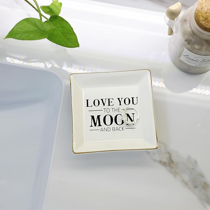 HOME SMILE Wife Gifts From Husband for Valentine Anniversary Ring Dish Jewelry Tray-I Love You to The Moon and Back
