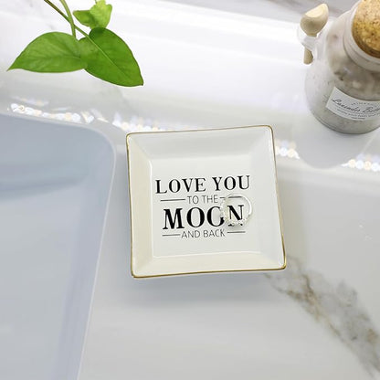 HOME SMILE Wife Gifts From Husband for Valentine Anniversary Ring Dish Jewelry Tray-I Love You to The Moon and Back