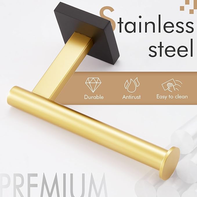 KOKOSIRI Toilet Paper Holder Toilet Roll Holders Hold Mega Rolls Kitchen Bathroom Tissue Paper Dispenser Black with Gold Stainless Steel, B2008GDK