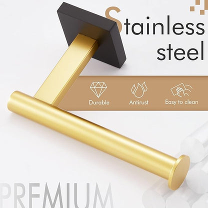 KOKOSIRI Toilet Paper Holder Toilet Roll Holders Hold Mega Rolls Kitchen Bathroom Tissue Paper Dispenser Black with Gold Stainless Steel, B2008GDK