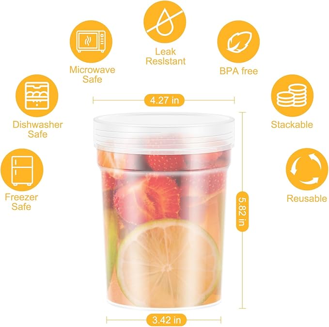 LEAWALK 32oz-6 Pack Deli Container with Lids,Plastic Freezer Soup Storage Containers BPA Free,Leak Proof,Stackable, Microwave Dishwasher Safe