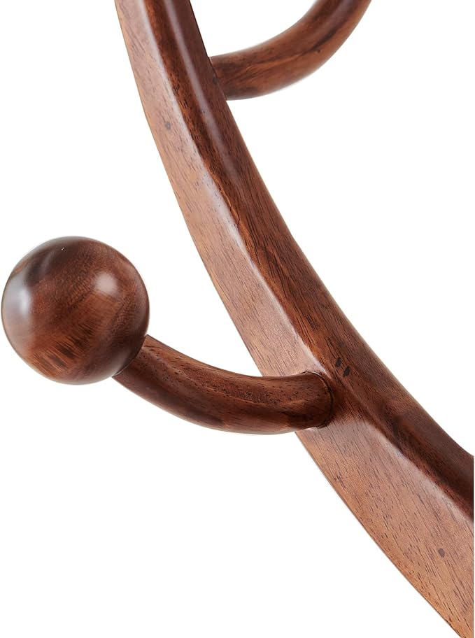 Wood Freestanding Coat Rack with 8 Hooks Wooden Hat Coat Tree Standing Clothes Hanger with Sturdy Sphere Base and Tree Branch Hooks 160lb Load Capacity for Entryway Hallway Bedroom, Walnut