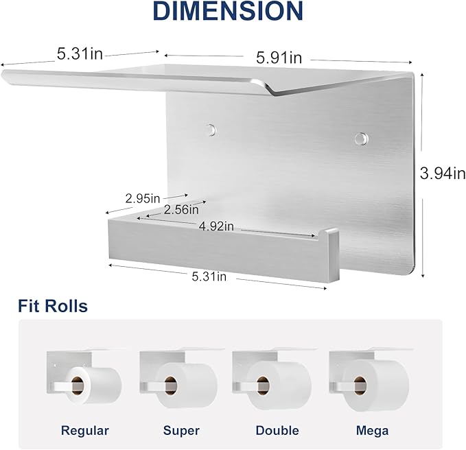 Toilet Paper Holder with Shelf, Idealmax SUS304 Stainless Steel Toilet Paper Roll Holder Wall Mounted, Brushed Nickel Toilet Tissue Holder with Storage Shelf