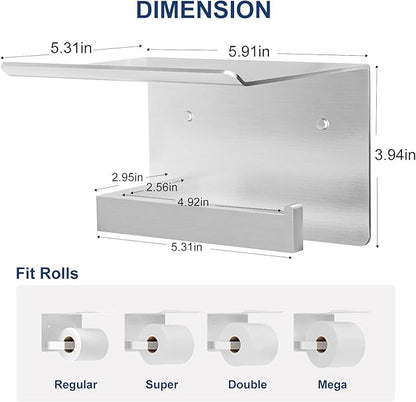 Toilet Paper Holder with Shelf, Idealmax SUS304 Stainless Steel Toilet Paper Roll Holder Wall Mounted, Brushed Nickel Toilet Tissue Holder with Storage Shelf