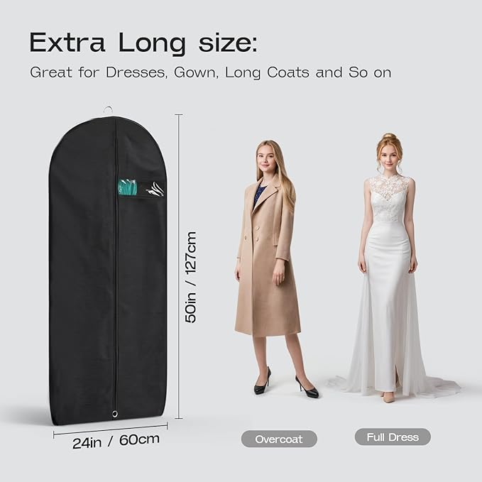 3 Pack Heavy Duty Garment Bags for Travel Suit Bags, Dress Bags, Garment Bags for Hanging Clothes with Pockets Men's Suit Holder for Shirts, Coats, Dresses (Black, 3Pack 40")