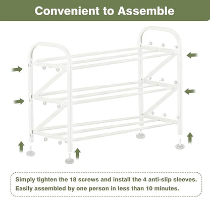 3-Tier Shoe Rack for Closet, 16"-33" Expandable ShoeRackAdjustable for Entryway Closet Doorway SturdyMetal, White