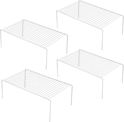 iPEGTOP Set of 4 Kitchen Cabinet Shelf Organizer, Medium (13 x 9.4 Inch) Bathroom Cabinet Organization Wire Shelf Rack, Rustproof Storage Space Saver Shelves for Countertops Pantries Utensils -White