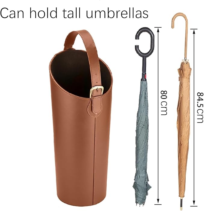 Indoor Entryway leather Umbrella bucket，Large Capacity Umbrella Storage stand，tall umbrella holder,For Hotel,Offices,home,Commercial(Beige+dark brown)
