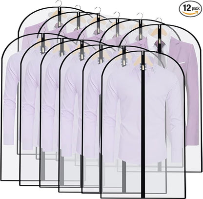 Suit Bags for Closet Storage Garment Bag (24'' x 40'' Set of 12) Clear Garment Bags for Hanging Clothes Plastic Waterproof Suit Cover Bag with Zipper for Coats, Jackets, Shirts Closet