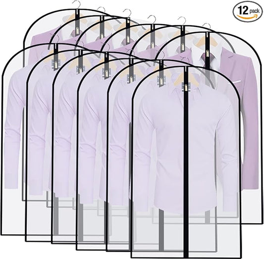 Suit Bags for Closet Storage Garment Bag (24'' x 40'' Set of 12) Clear Garment Bags for Hanging Clothes Plastic Waterproof Suit Cover Bag with Zipper for Coats, Jackets, Shirts Closet