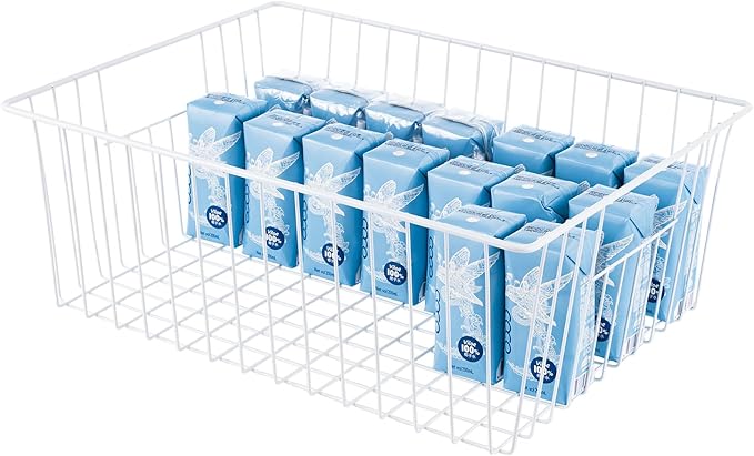 Upright Freezer Organizer Bins，Freezer Storage Baskets for 16, 17, 21 cu.ft Standup Freezer, Wire Storage Baskets with Built-in Handles, 6Pcs , White