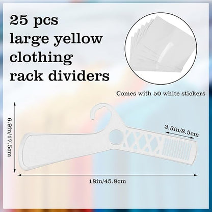 25 Pcs Large Closet Dividers and 50 Pcs White Blank Cards 18 Inch Clothing Rack Size Dividers for Hanging Clothes, White Garment Rack Tag for Clothes Organization
