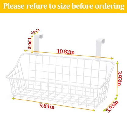 LeleCAT White Basket with hook Grid Storage Basket,Hang it behind a door or on a railing,Over the Cabinet Door,2 Pack