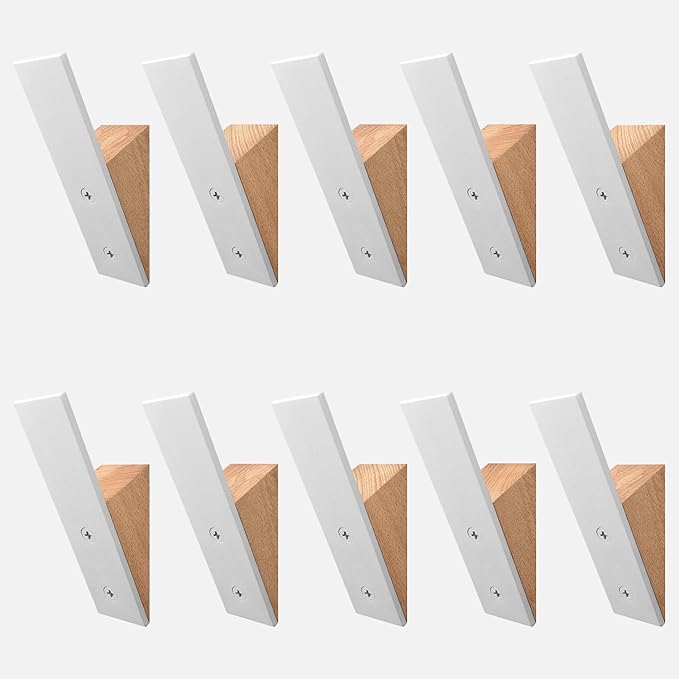 Homeforia Beech Wood Coat Hooks, High End Beech Wood & White Metal Wall Mounted Clothing Hooks, Mid-Century Modern Coat Hooks, Heavy Duty Wooden Hooks for Hanging Coats, Hats, Towels & More, Set of 10