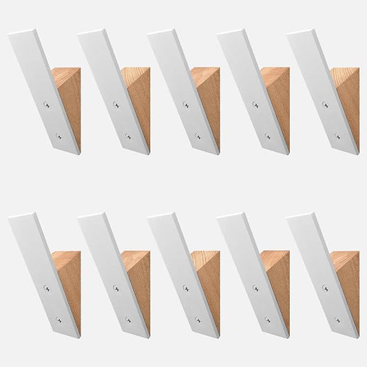Homeforia Beech Wood Coat Hooks, High End Beech Wood & White Metal Wall Mounted Clothing Hooks, Mid-Century Modern Coat Hooks, Heavy Duty Wooden Hooks for Hanging Coats, Hats, Towels & More, Set of 10
