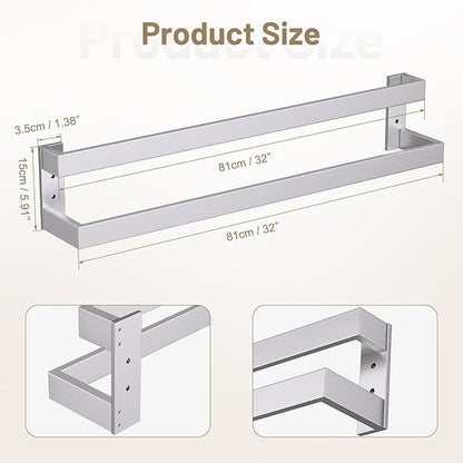 TNOMS Brushed Nickel Double Towel Bar,Towel Rack for Bathroom Stainless Steel Wall-Mounted Bathroom Hardware Accessories 32 Inch