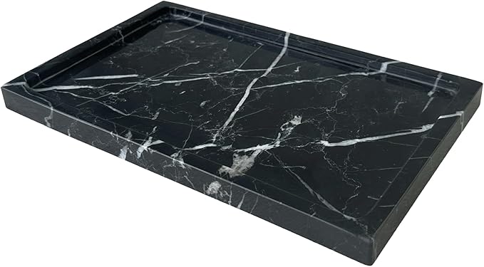 OAIQNUJ Natural Black Marble Vanity Tray, 9.8"x5.9" Genuine Marble Stone Tray for Bathroom/Kitchen/Dresser