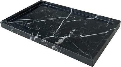 OAIQNUJ Natural Black Marble Vanity Tray, 9.8"x5.9" Genuine Marble Stone Tray for Bathroom/Kitchen/Dresser