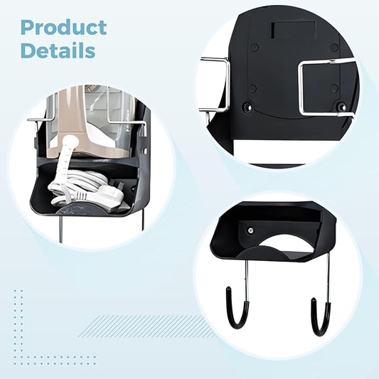 Space-Saving Wall-Mount Iron and Ironing Board Holder with Hooks for Laundry and Hotel Rooms