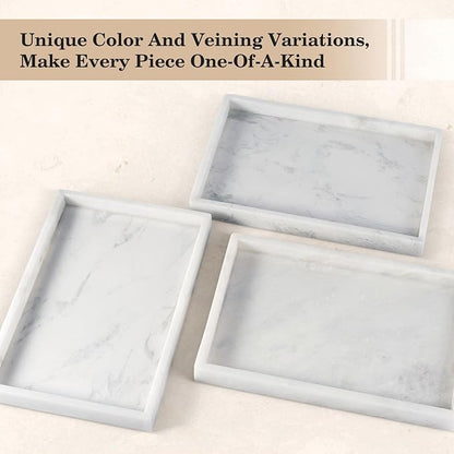 Erongoo Real Natural Marble Tray, 11.7" x 7.8" Decorative Vanity Tray for Bathroom Countertop, Kitchen Counter, or Catchall, White Coffee Table Tray for Jewelry, Perfume, Candles, Office, Home Decor
