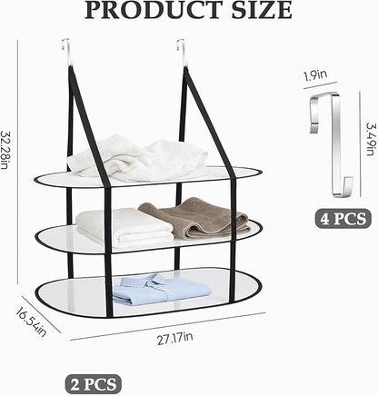 2Pcs 3 Tier Over The Door Folding Drying Rack with Excellent Load-Bearing,Large Sweater Drying Rack,Lay fold Flat Mesh Clothes Hanging Dryer for Quickly Dry Clothing,Sweater,and Room Organization