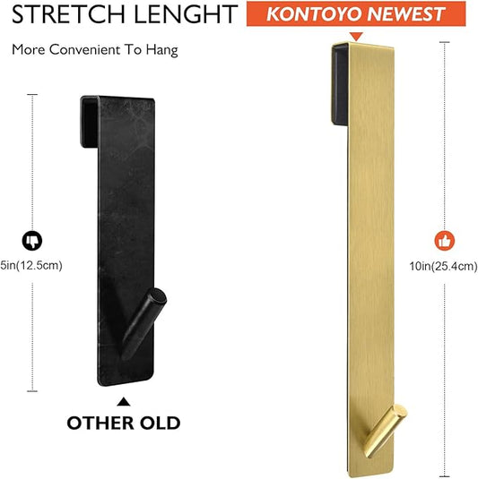 Kontoyo 10 Inch Extended Over Door Hooks, Stainless Steel Towel Hooks, Heavy Duty Rack Hooks for Robe, Towel - 4 Pack - Gold