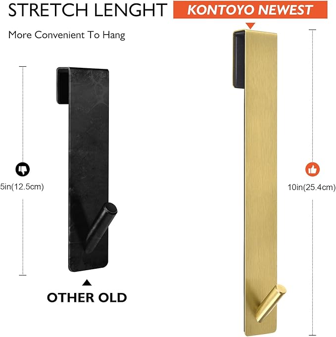 Kontoyo Shower Door Hooks(10 Inch),Extended Over Door Hooks for Bathroom Frameless Glass Shower Door,Stainless Steel Towel Hooks,Heavy Duty Rack Hooks for Robe,Towel-2 Pack-Gold