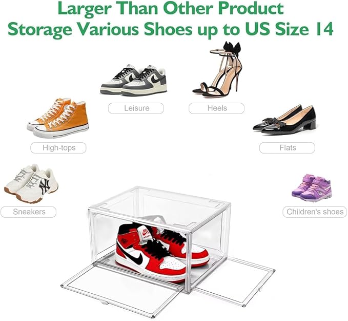 Acrylic Clear Stackable Shoe Storage Boxes – Stackable Shoe Cabinet For Closet, Space Saving Shoe Organizer With Magnetic Doors 2 Lids Open For Sneakers, Trainers, Pumps, Heels, Flats (8)