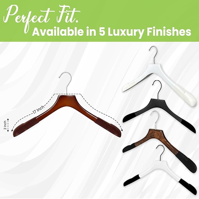 All Hung Up Hangers - Premium Luxe Wooden Hangers for Women, Wide Shoulder Design for Dresses, Skirts, Sweaters & Blouses, Heavy Duty with Velvet Grip, High Gloss Brown with Brown Velvet, 6 pcs