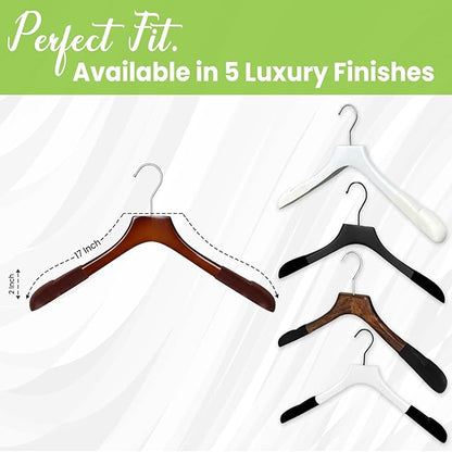 All Hung Up Hangers - Premium Luxe Wooden Hangers for Women, Wide Shoulder Design for Dresses, Skirts, Sweaters & Blouses, Heavy Duty with Velvet Grip, High Gloss Brown with Brown Velvet, 6 pcs