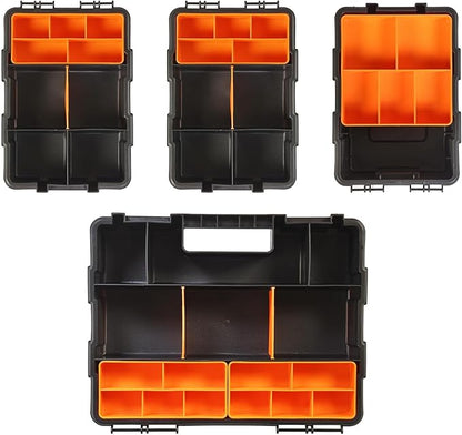 Torin AG421B Hardware & Parts Organizers: 4 Piece Versatile And Durable Storage Toolbox for Bolts, Screws, Nails, Nuts and Small Hardware, Black/Orange