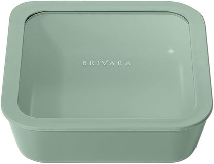 Ceramic Coated Glass Food Storage Container | No PTFE, PFOA, PFAS, and BPA | Reusable Non Toxic Meal Prep Container with Glass Lid | Easy To Store | 8 Cup Square [Willow]