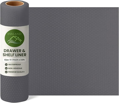 EVALAND Shelf Liners for Kitchen Cabinets Non-Adhesive 17.7" x 33 FT Grey Drawer Liner Non Slip, Washable Cabinet Liner, Waterproof Shelf Liners for Cabinets, Refrigerator Bathroom Pantry Cabinet Mat