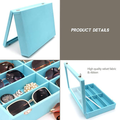 KLOUD City Velvet Sunglasses Organizer, Glasses Storage Box Sunglasses Storage Holder Box,Glasses Display Case with 8 Slots