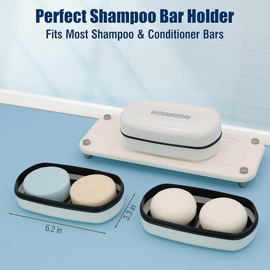 AIMAIAIMAI Shampoo Bar Holder Travel Case for Two Bars – Compatible with Kitsch Solid Shampoo & Conditioner Bars, Large Soap Container for Bathroom or Travel (1 Pack, White Style A-Large)